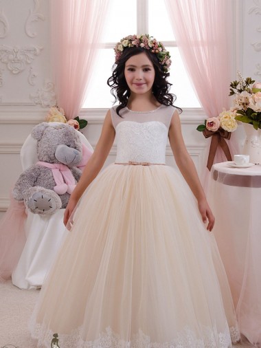 Shop Ivory & Champagne Ball Gown Sweetheart Floor Length Sleeveless Flower Girl Dress Montreal