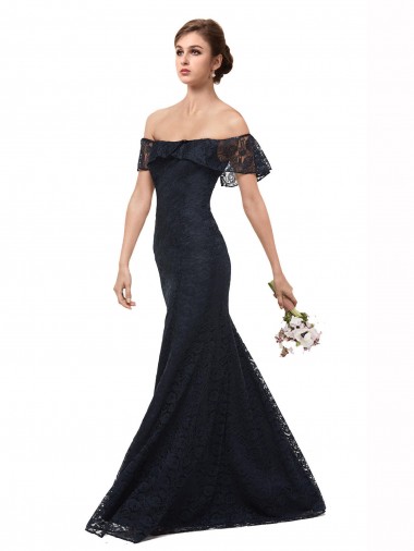 Shop Off the Shoulder Long Lace Bridesmaid Dress / Prom Dress with Flutter Sleeves Montreal