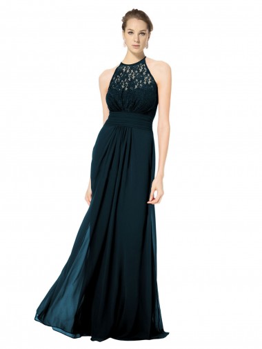 Shop Lace Halter Bodice Long Chiffon Bridesmaid Dress Montreal