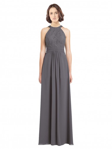 Shop Long Chiffon Bridesmaid Dress with Corded Lace Bodice Montreal
