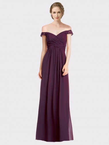 Shop Sweetheart Long Bridesmaid Dress with Off the Shoulder Cap Sleeve Lace Bodice Montreal