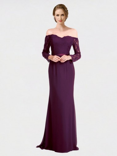 Shop Full Length Long Bridesmaid Dress with Lace Off The Shoulder Bodice Montreal