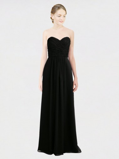 Shop Long Strapless Lace Bodice Bridesmaid Dress with Sweetheart Neckline and Criss-Cross Pleats Montreal