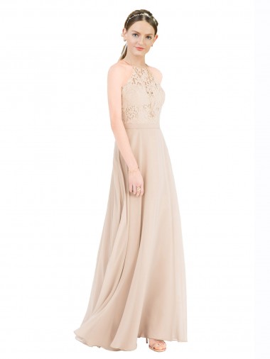 Shop High Halter Neck Illusion Lace Bridesmaid Dress / Prom Dress with Chiffon Skirt and Keyhole Back Montreal