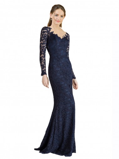 Shop Illusion Long Sleeves Lace Bridesmaid Dress / Prom Dress with Sheer Keyhole Back Montreal
