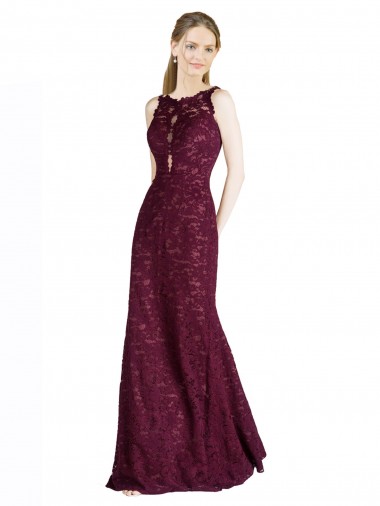 Shop Long Lace Bridesmaid Dress / Prom Dress with Peekaboo Bodice and Keyhole Back Montreal