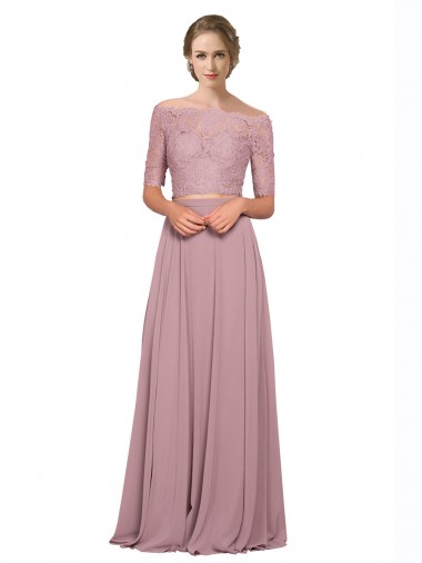 Shop Off the Shoulder Lace Crop Top A-Line Chiffon Bridesmaid Dress / Prom Dress Montreal