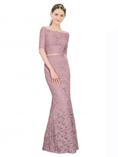 Shop Short Sleeves Crop Top Mermaid Lace Bridesmaid Dress / Prom Dress Montreal