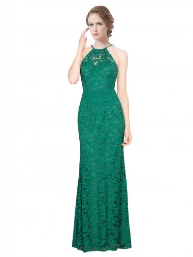 Shop High Illusion Halter Neck Long Lace Bridesmaid Dress / Prom Dress Montreal