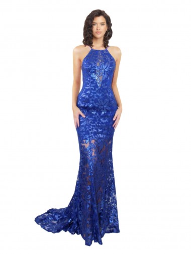 Shop High Neck Long Open Back Lace Bridesmaid Dress / Prom Dress with Train Montreal