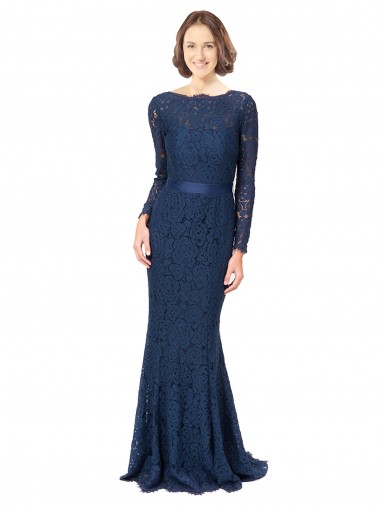 Shop Long Sleeves Floor Length Vintage Lace Bridesmaid Dress with Deep V-Back Montreal