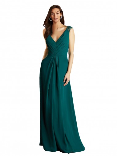 Shop Long A-Line Lace and Chiffon Bridesmaid Dress with Open Back Montreal