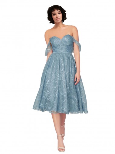 Shop Off the Shoulder Sweetheart Chantilly Lace Midi Length Cocktail Bridesmaid Dress Montreal