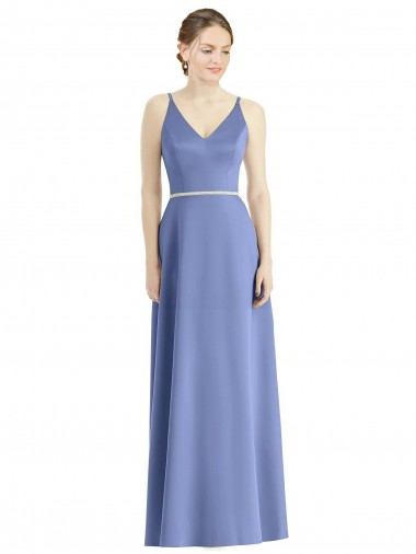 Shop Long Floor Length V-Neck Satin Bridesmaid Dress with Spaghetti Straps Montreal