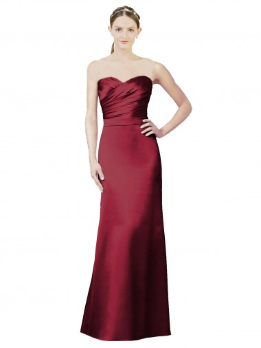 Shop Strapless Satin Bridesmaid Dress with Asymmetrical Draped Bodice Montreal