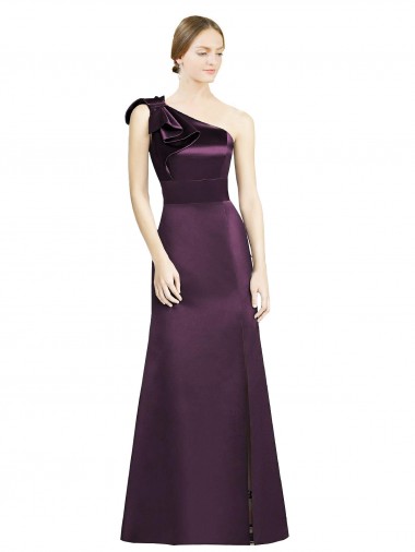 Shop Full Length One Shoulder Satin Bridesmaid Dress with Bow Shoulder Detail Montreal