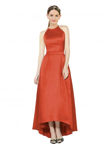 Shop Full Length Halter Satin Bridesmaid Dress with Hi-Low Hem Detail Montreal