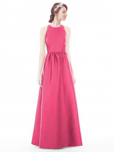 Shop Jewel Neck Keyhole Back Sleek Long Satin Bridesmaid Dress Montreal