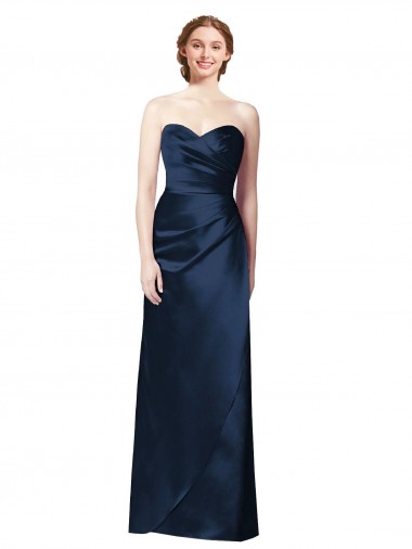 Shop Faux Wrap A-Line Long Satin Bridesmaid Dress with Draped Bodice Montreal