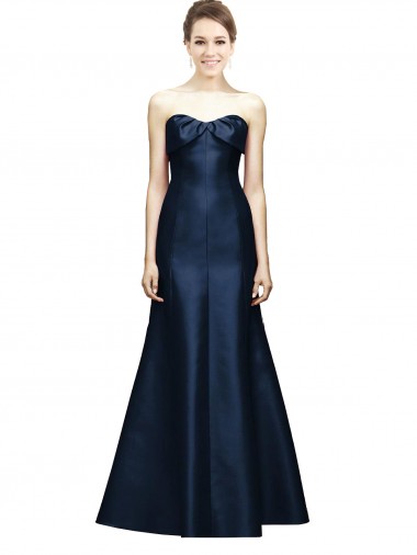 Shop Long Strapless Satin Bridesmaid Dress with Pleated Cuff Neckline Montreal