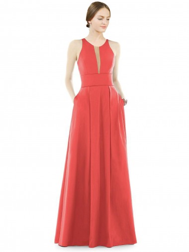 Shop Sheer V-Neck Tulle Illusion Long Satin Bridesmaid Dress Montreal