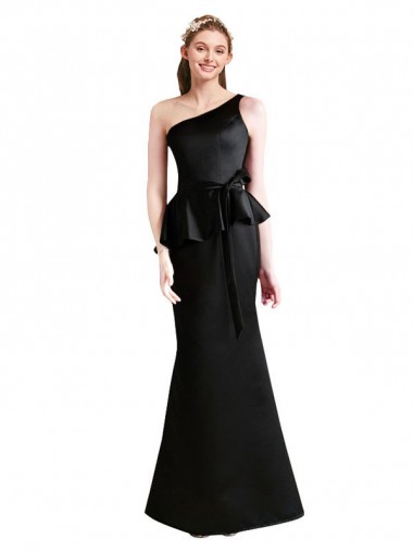 Shop Long One Shoulder Satin Bridesmaid Dress with Bow Ties Montreal