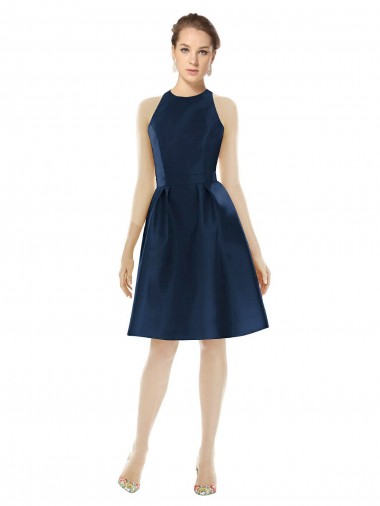 Shop Short Halter Cocktail Length Luxe Satin Cocktail Bridesmaid Dress Montreal