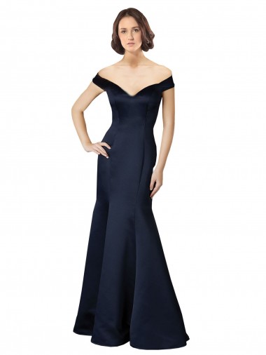 Shop Fit and Flare Satin Bridesmaid Dress / Prom Dress with Off the Shoulder Neckline Montreal