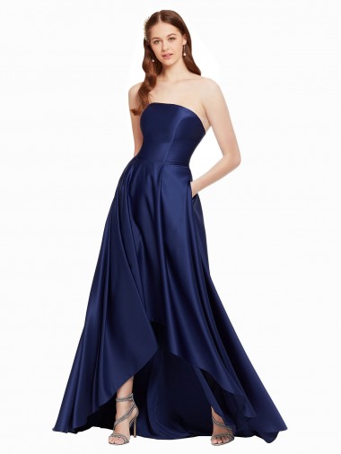 Shop High Low Strapless Formal Satin Bridesmaid Dress / Prom Dress with Pockets Montreal