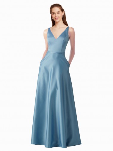 Shop Classic Satin V-Neck A-Line Bridesmaids Dress with Pockets Montreal