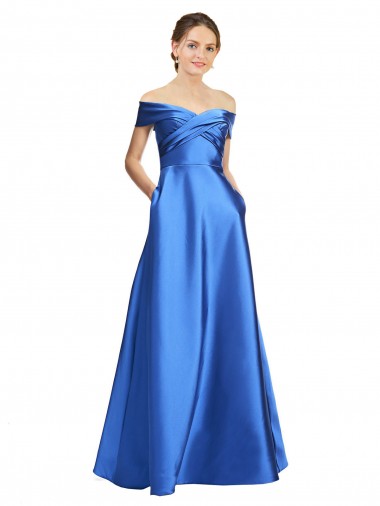 Shop Sleeveless Off the Shoulder Ball Gown Formal Satin Bridesmaid Dress / Prom Dress Montreal
