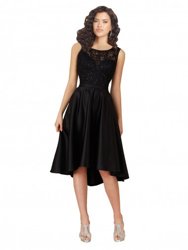 Shop Short High Low Satin Cocktail Bridesmaid Dress with a Beaded and Embroidered Bodice Montreal
