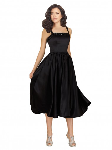 Shop Short Cocktail Length Square Neck Satin Bridesmaid Dress / Prom Dress with Beading Montreal