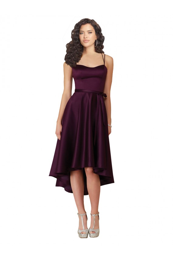 Elegant High Low Satin Bridesmaid Dress / Prom Dress with Criss Cross Back