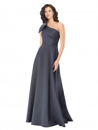 Shop Rouched One Shoulder Floor Length Formal Satin Bridesmaid Dress / Prom Dress with Bow Montreal