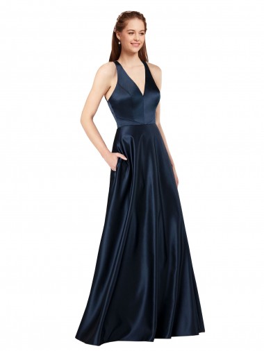 Shop Long Formal Satin Bridesmaid Gown with Halter Neckline Montreal