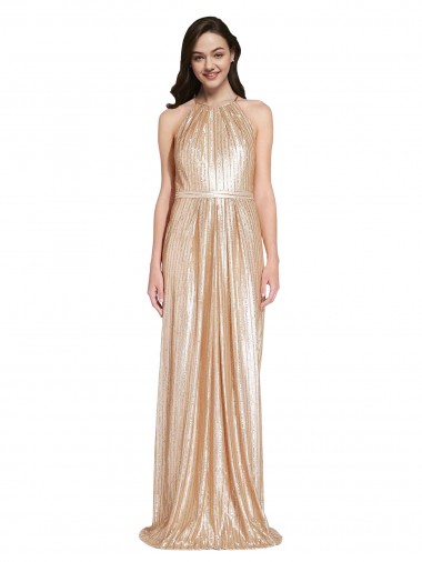 Shop Floor Length Halter Neck Sparkling Formal Sequin Bridesmaid Dress / Prom Dress with Pleats Montreal