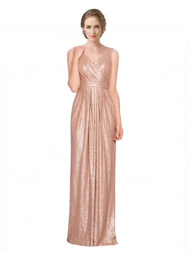 Shop Draped V-Neck Striking Sheath Floor Length Formal Sequin Bridesmaid Dress / Prom Dress Montreal