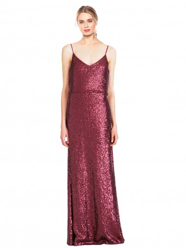 Shop High Neck Halter Long Slim Formal Sequin Bridesmaid Dress / Prom Dress with V-Neck and Blouson Bodice Montreal