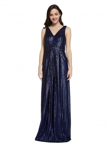 Shop Long V-Neck Sparking Formal Sequin Bridesmaid Dress / Prom Dress with Low V-Back Montreal