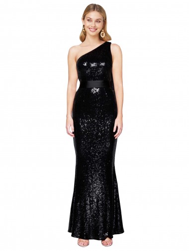 Shop Draped One Shoulder Long Full Length Formal Sequin Bridesmaid Dress / Prom Dress Montreal