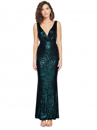 Shop V-Neck Full Length Formal Sequin Bridesmaid Dress / Prom Dress with Draped Back Montreal