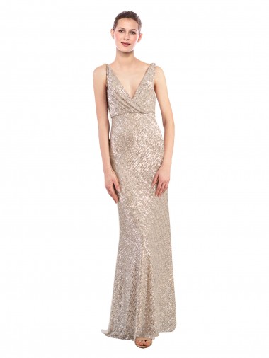 Shop Faux Surplice V-Neck Slim Formal Sparkling Sequin Bridesmaid Dress / Prom Dress Montreal