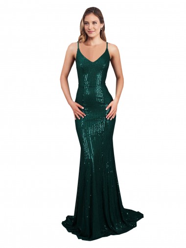 Shop Fishtail Shaped V-Neck Open Back Long Formal Sequin Bridesmaid Dress / Prom Dress Montreal