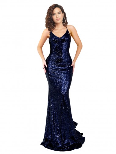 Shop Mermaid V-Neck Low Back Long Formal Sequin Bridesmaid Dress / Prom Dress Montreal