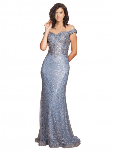 Shop Off the Shoulder Sweetheart Neckline Formal Sequin Bridesmaid Dress / Prom Dress with Thigh High Slit Montreal