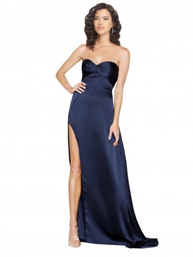 Shop Knotted Sweetheart Formal Silky Satin Bridesmaid Dress / Prom Dress with High Side Split Montreal