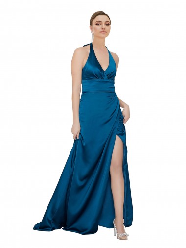 Shop Halter Neck Formal Silky Satin Bridesmaid Dress / Prom Dress Montreal