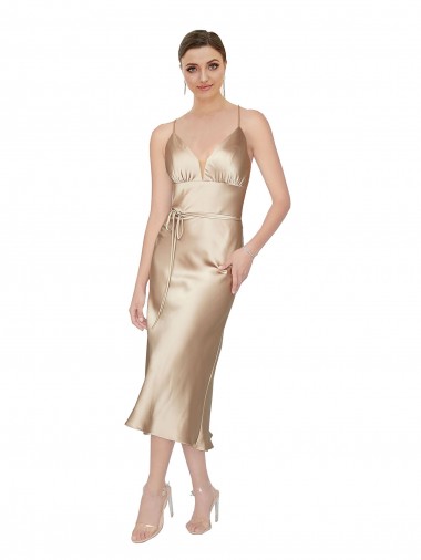 Shop Empire Waist Formal Silky Satin Cocktail Midi Bridesmaid Dress / Prom Dress Montreal