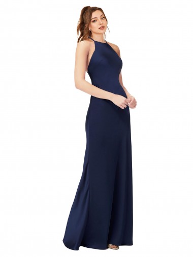 Shop High Neck Satin Bridesmaid Dress / Prom Dress with Strappy Back Montreal